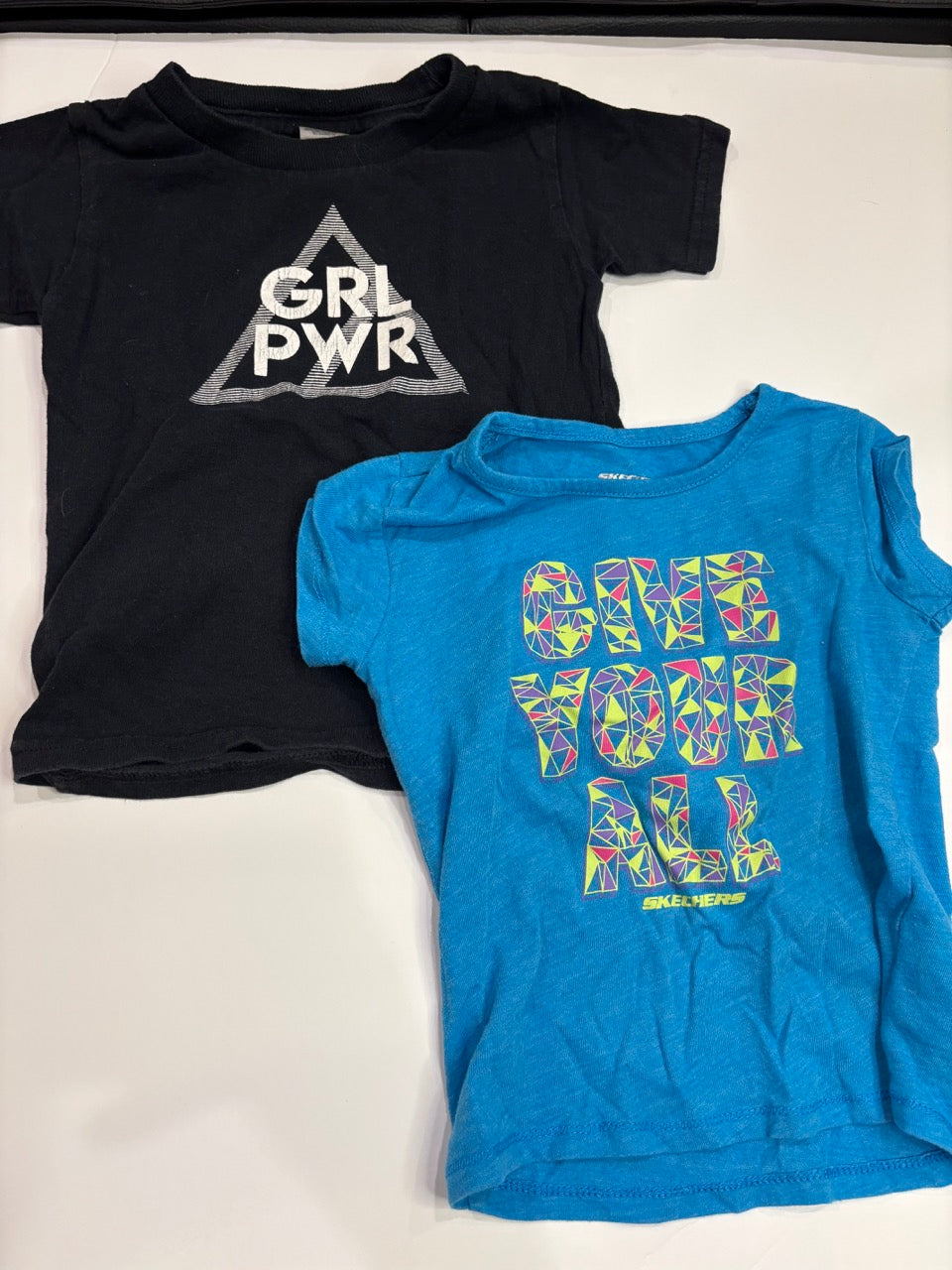 #86A girls 3T athletic shirts, girl power