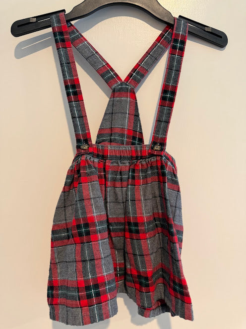 #9 Girls 4T Carter's Flannel Red & Gray Plaid Suspender Skirt