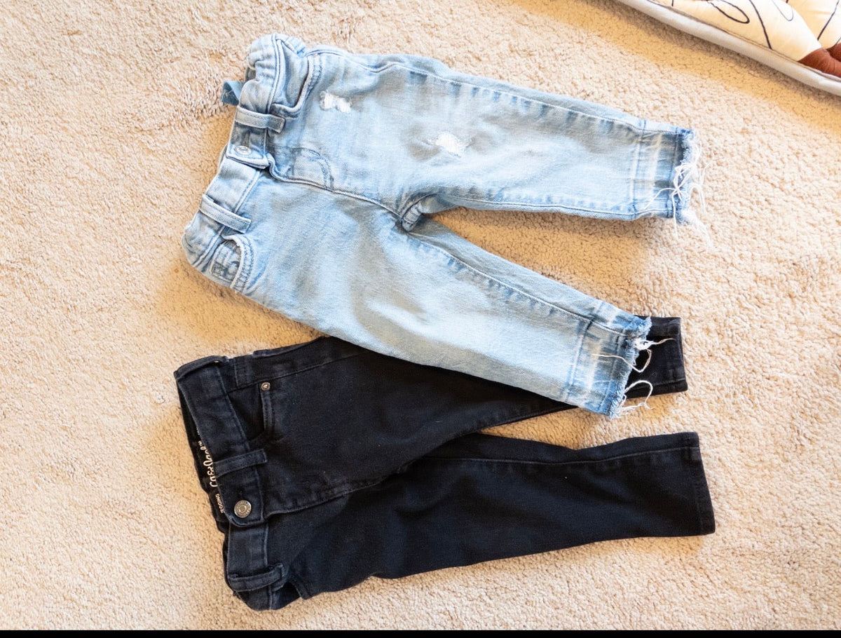 #36- girls 18 mo cat and jack black and denim jeans EUC