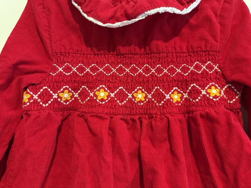 #9 Girls 4T Kaisely Kids Red Corduroy Smocked Dress