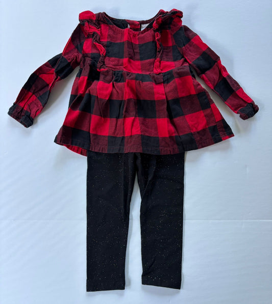 #101 Carter's Plaid Ruffle Shirt Cat & Jack Sparkle Leggings Outfit Girls Size 2T
