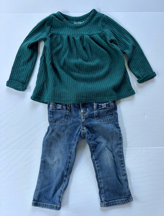 #101 *REDUCED*Cat & Jack Teal Waffle Knit Shirt Old Navy Jeans Outfit Girls Size 18-24