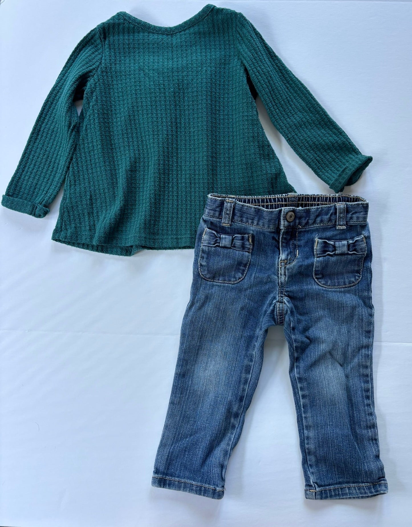 #101 *REDUCED*Cat & Jack Teal Waffle Knit Shirt Old Navy Jeans Outfit Girls Size 18-24