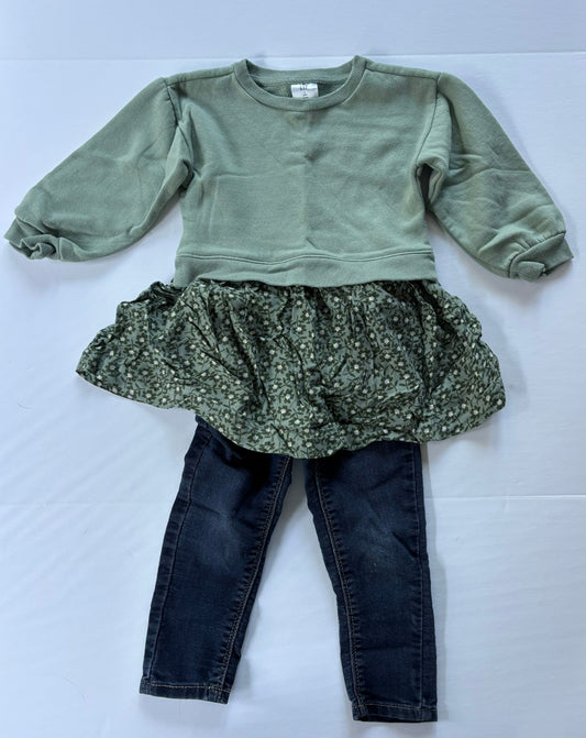 #101 *REDUCED*Gap Green Layered Sweatshirt Skinny Jeans Outfit Girls Size 2T