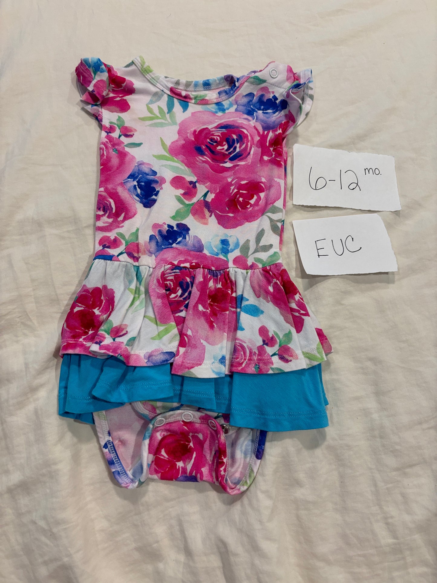 #138 - 6-12 Mo - VGUC Hanlyn Collective - Floral Bodysuit Twirl - PU 45236