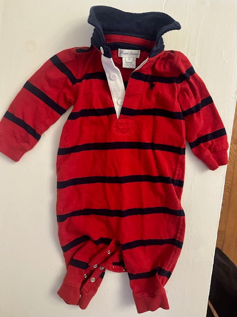 Ralph Lauren Baby Boy Striped Cotton Rugby Coverall - 6 months