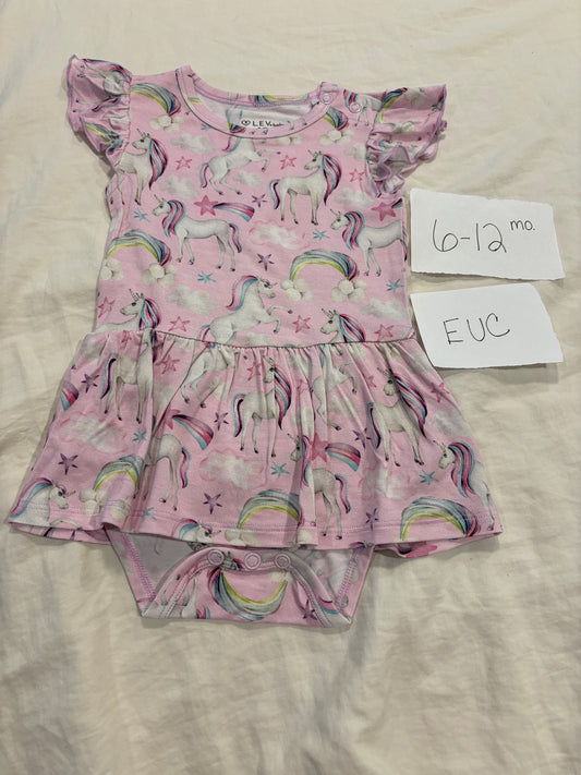 #138 - 6-12 Mo - EUC Lev Baby - Unicorn SS Bodysuit Twirl - PU 45236