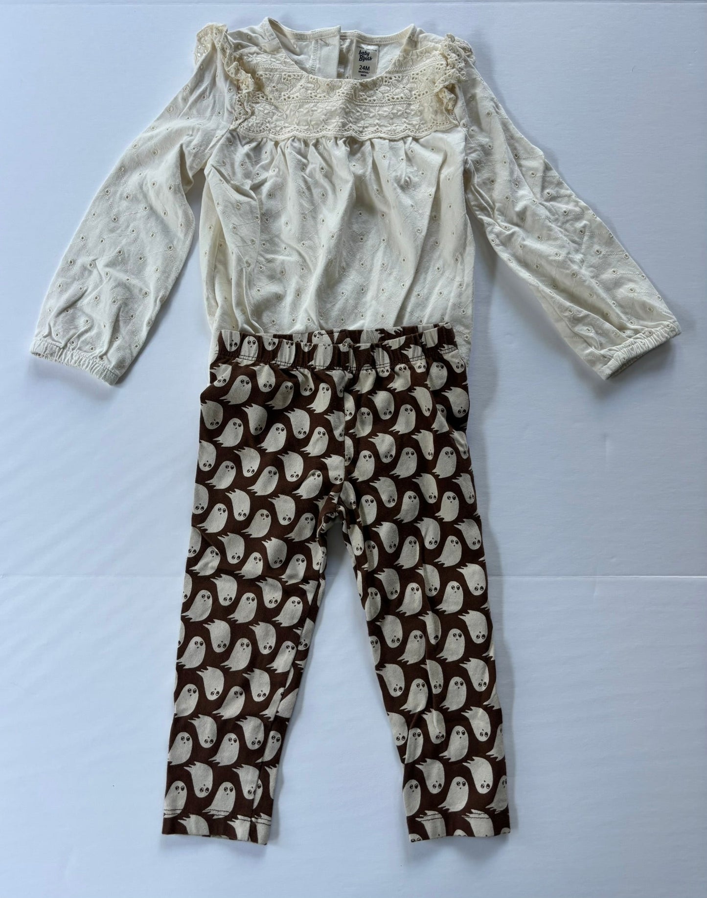 #101*REDUCED* OshKosh Ruffle Eyelet Onesie Gap Ghost Leggings Girls Size 2T