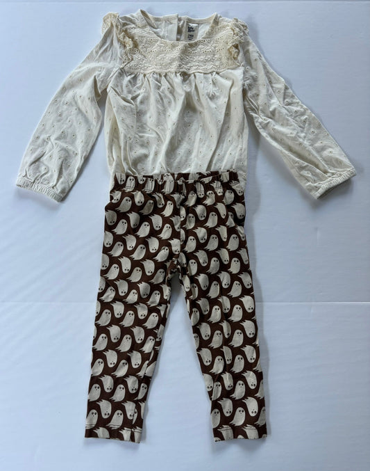 #101*REDUCED* OshKosh Ruffle Eyelet Onesie Gap Ghost Leggings Girls Size 2T