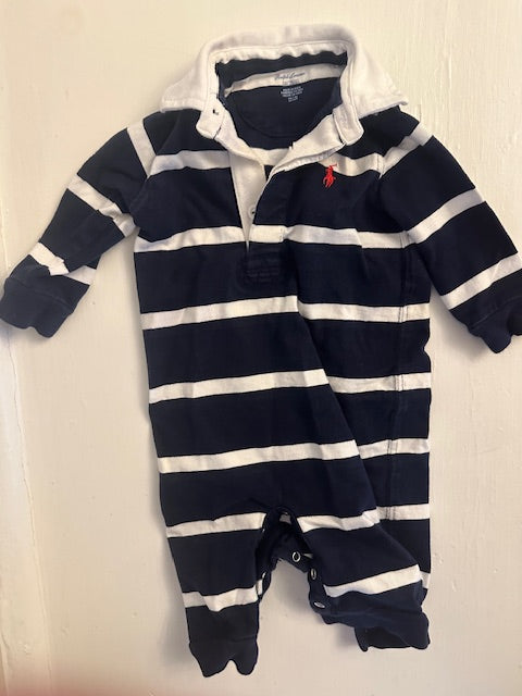 Ralph Lauren Baby Boys Striped Cotton Jersey Rugby Coverall - 6 months