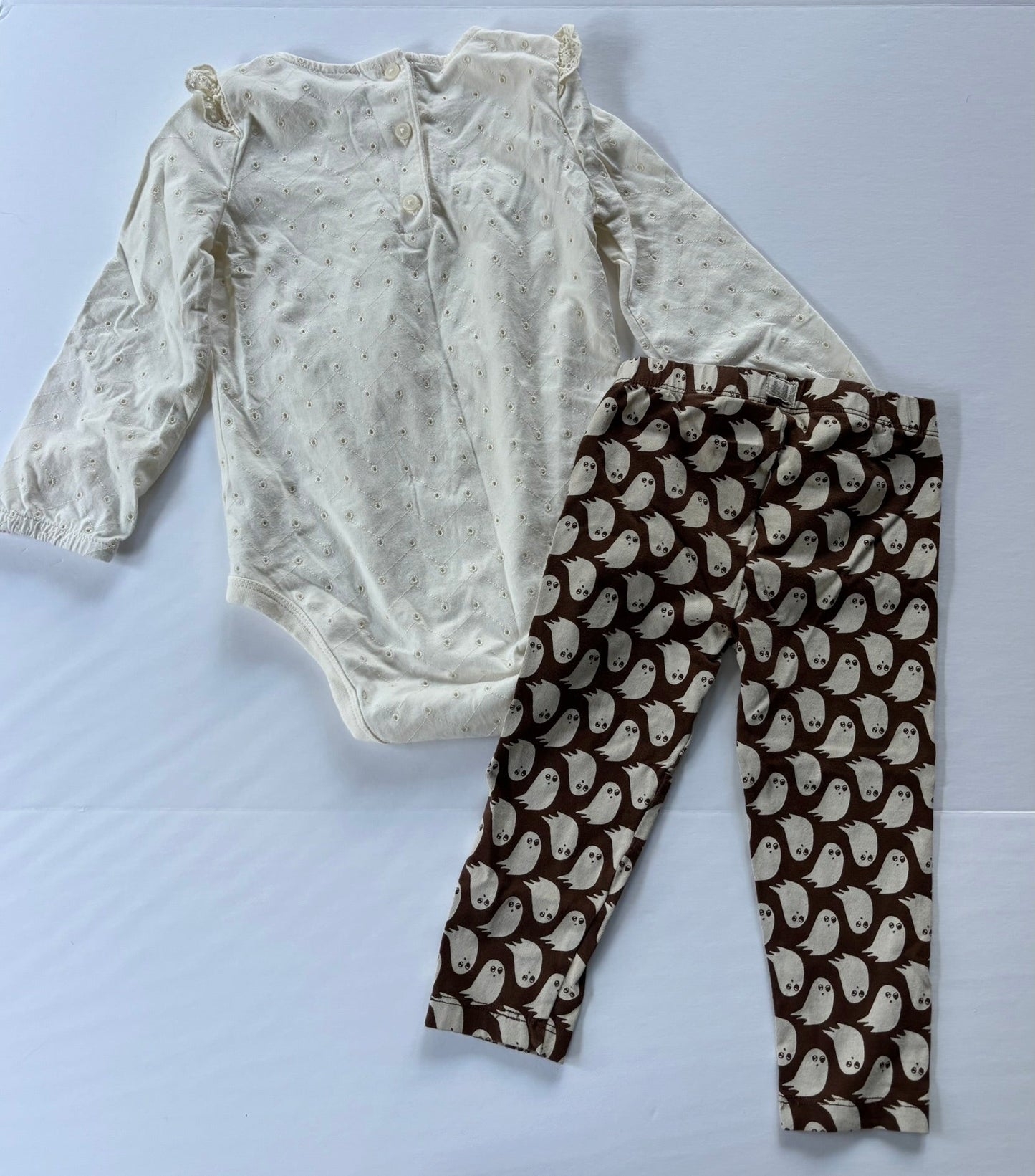 #101*REDUCED* OshKosh Ruffle Eyelet Onesie Gap Ghost Leggings Girls Size 2T