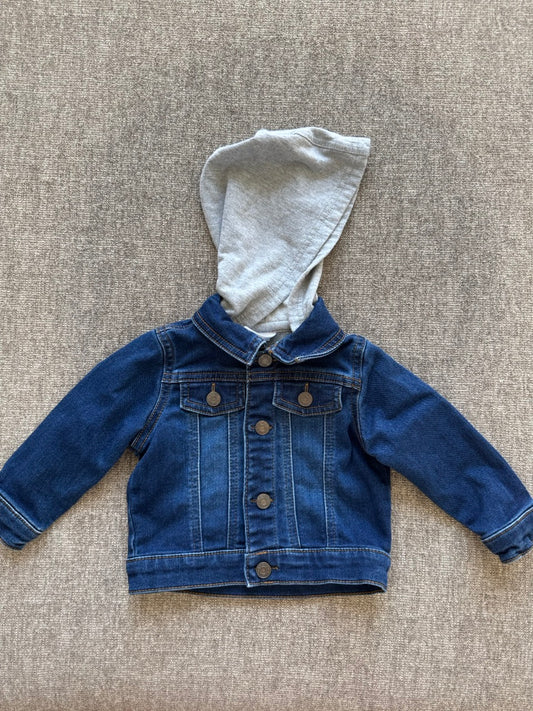 Seller #114 Okie Dokie Jean jacket with gray sweatshirt hood boys size 12 months