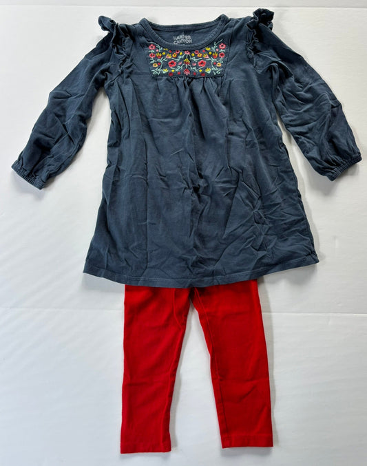 #101*REDUCED* Harper Canyon Floral  Ruffle Tunic Shirt Red Leggings Girls Size 18 -2T