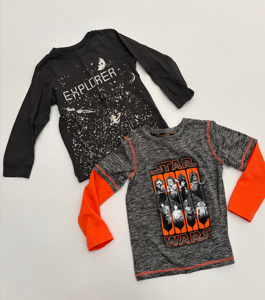 #121 boys 5/6 set of two space shirts, VGUC