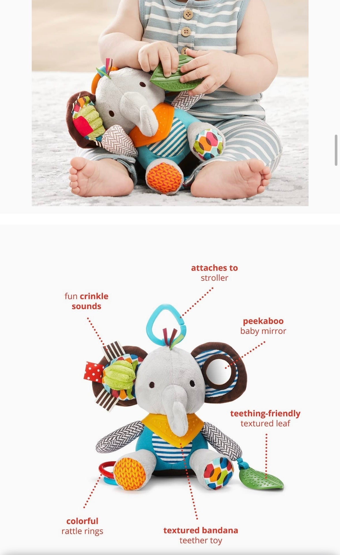 #14 Skiphop Bandana Buddy Elephant Sensory Teether Toy