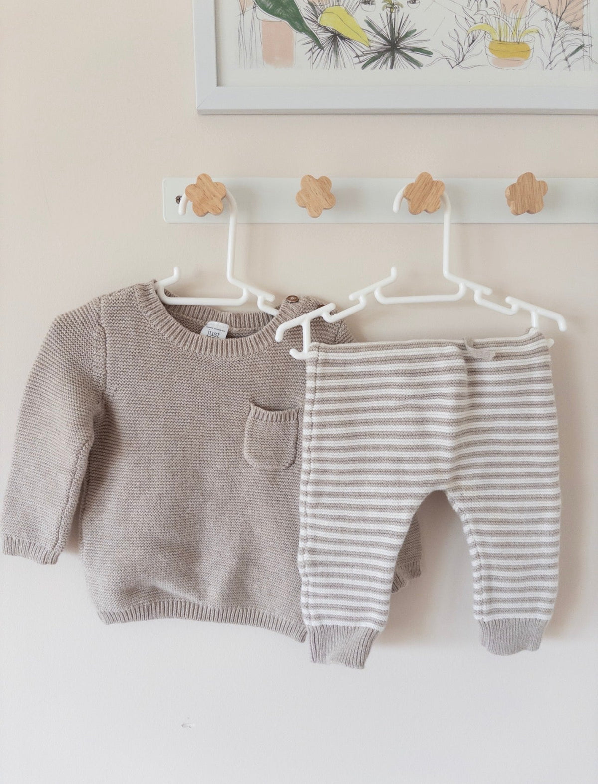 #36- Boys sweater two piece set beige with stripes EUC (Just one you- 9mo)