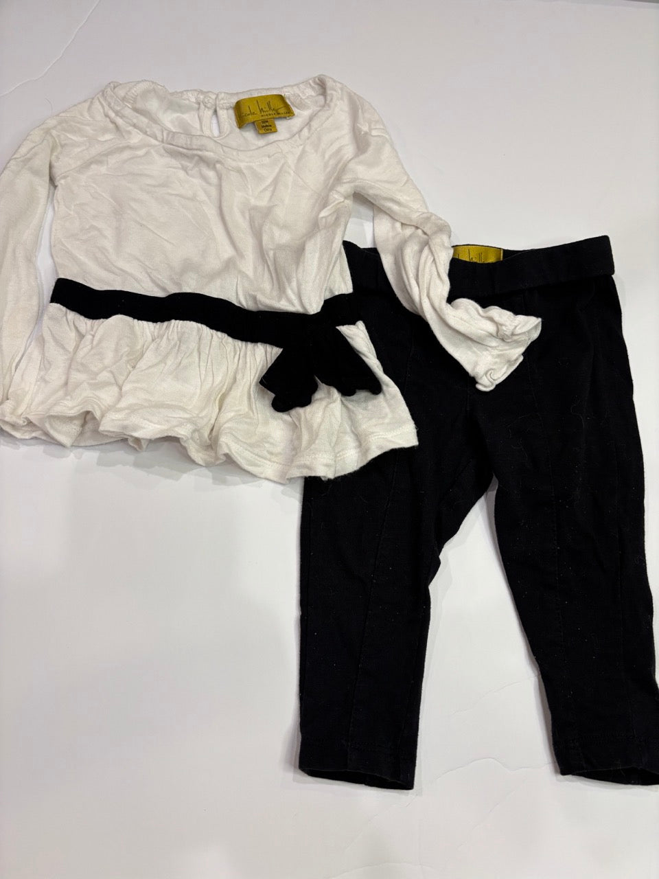 #86A girls 12 mo Nicole miller outfit- white top, black pant, cheetah vest, so cute!