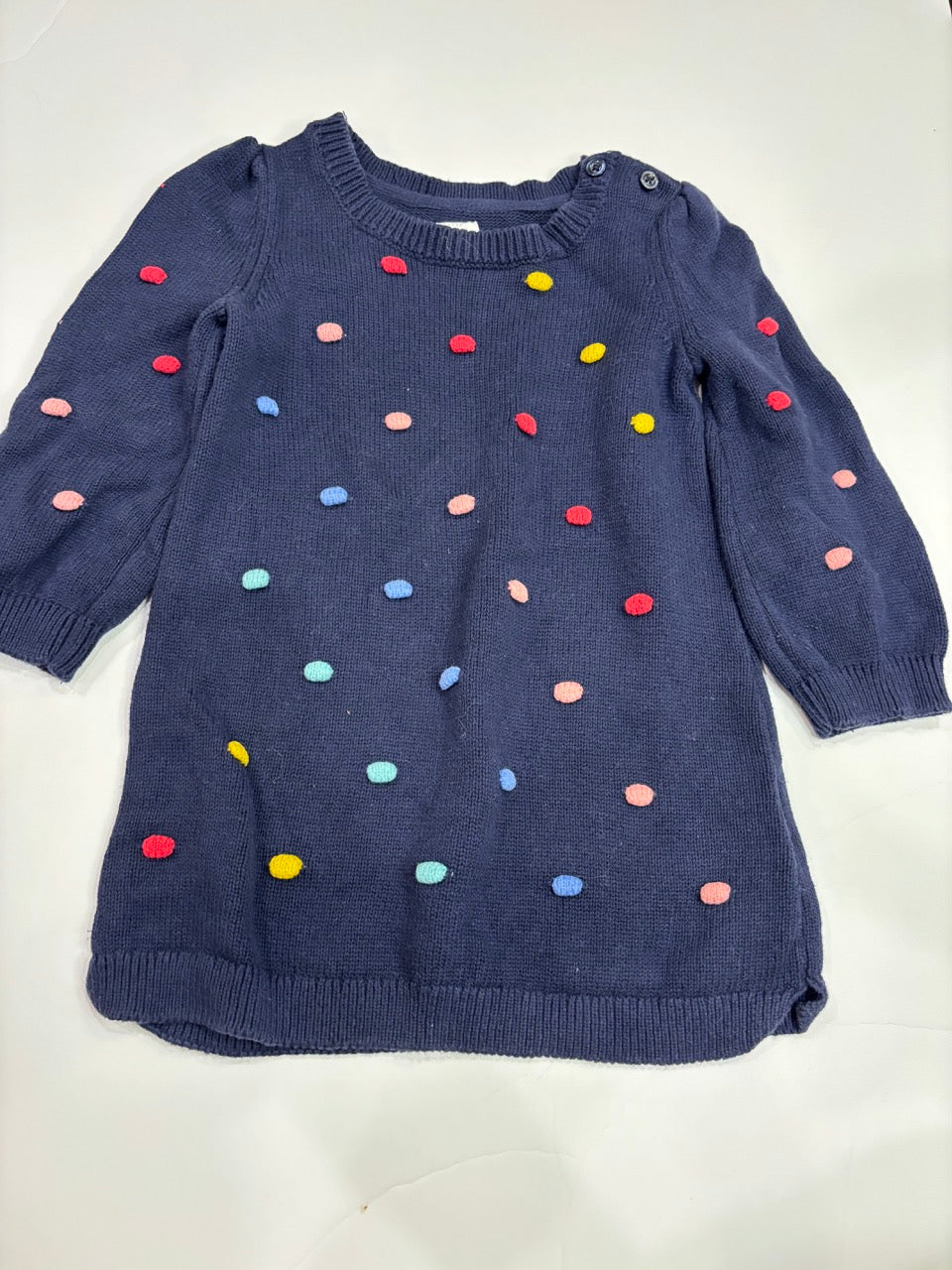 #86A girls 12-18mo baby gap sweater dress, rainbow 3D polka dot detail