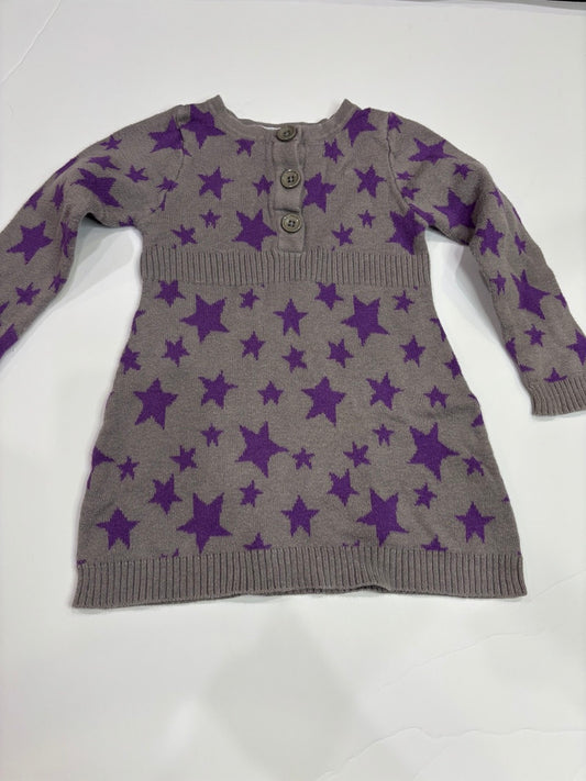 #86A girls 12 mo sweater dress, purple stars