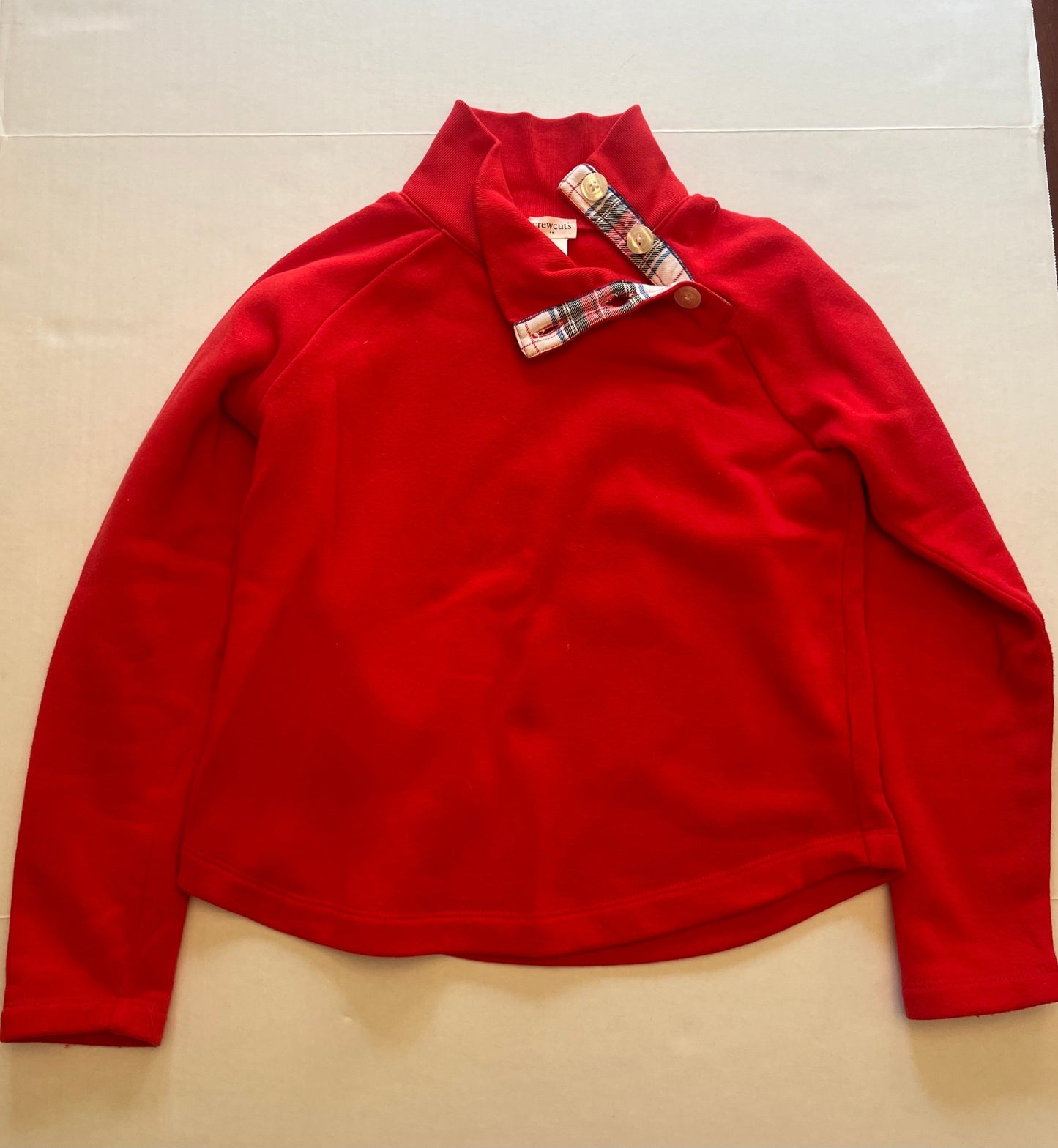 Seller 148 EUC Crewcuts button neck pullover size L (10) red with plaid. Great for the holidays! REDUCED!