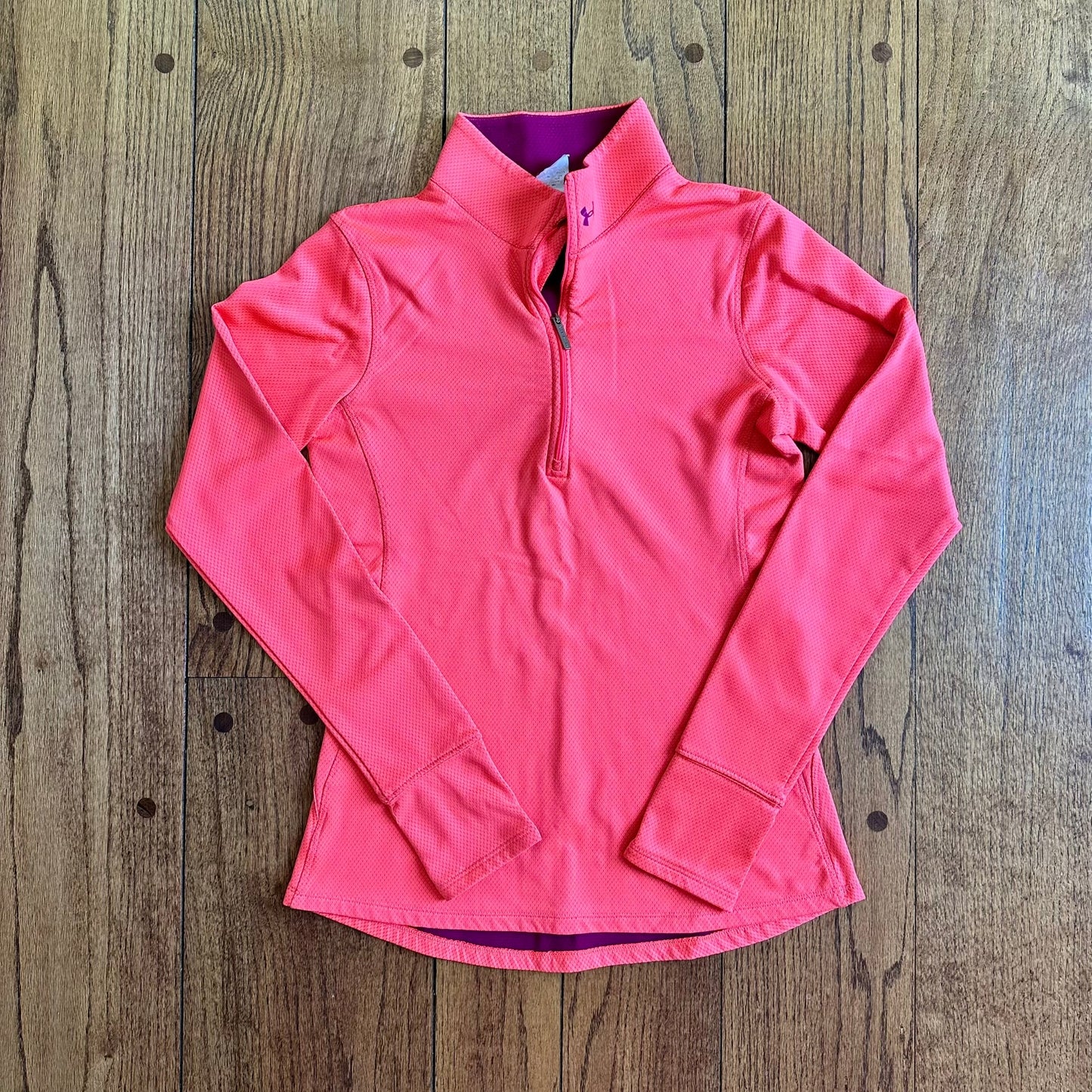 #95 GUC Womens Under Armour Orange and Purple Quarter Zip, size S REDUCED