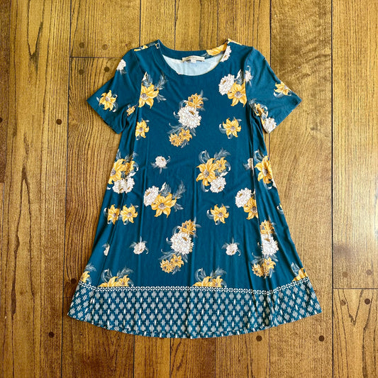 #95 VGUC Womens Loft Blue and Yellow Floral Flowy Dress, size XS