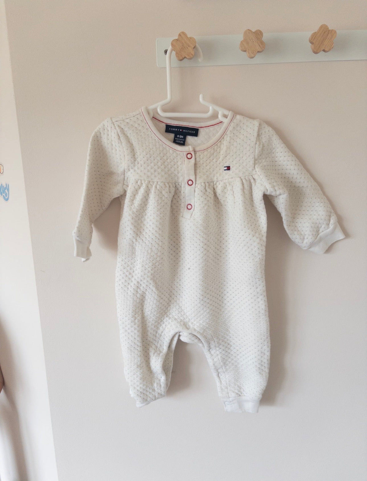#36- Tommy Hillfigure girls onesie with heart on butt 6-9m EUC