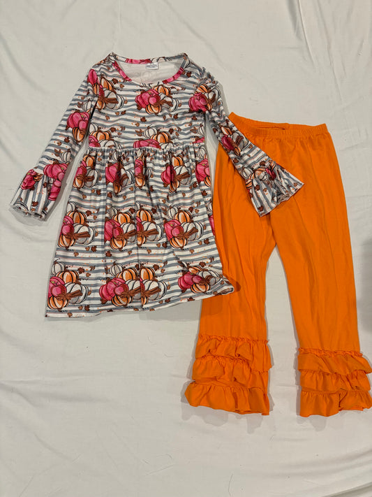 Seller #142 Girls 3XL (9/10) Pumpkin dress and orange ruffle pant