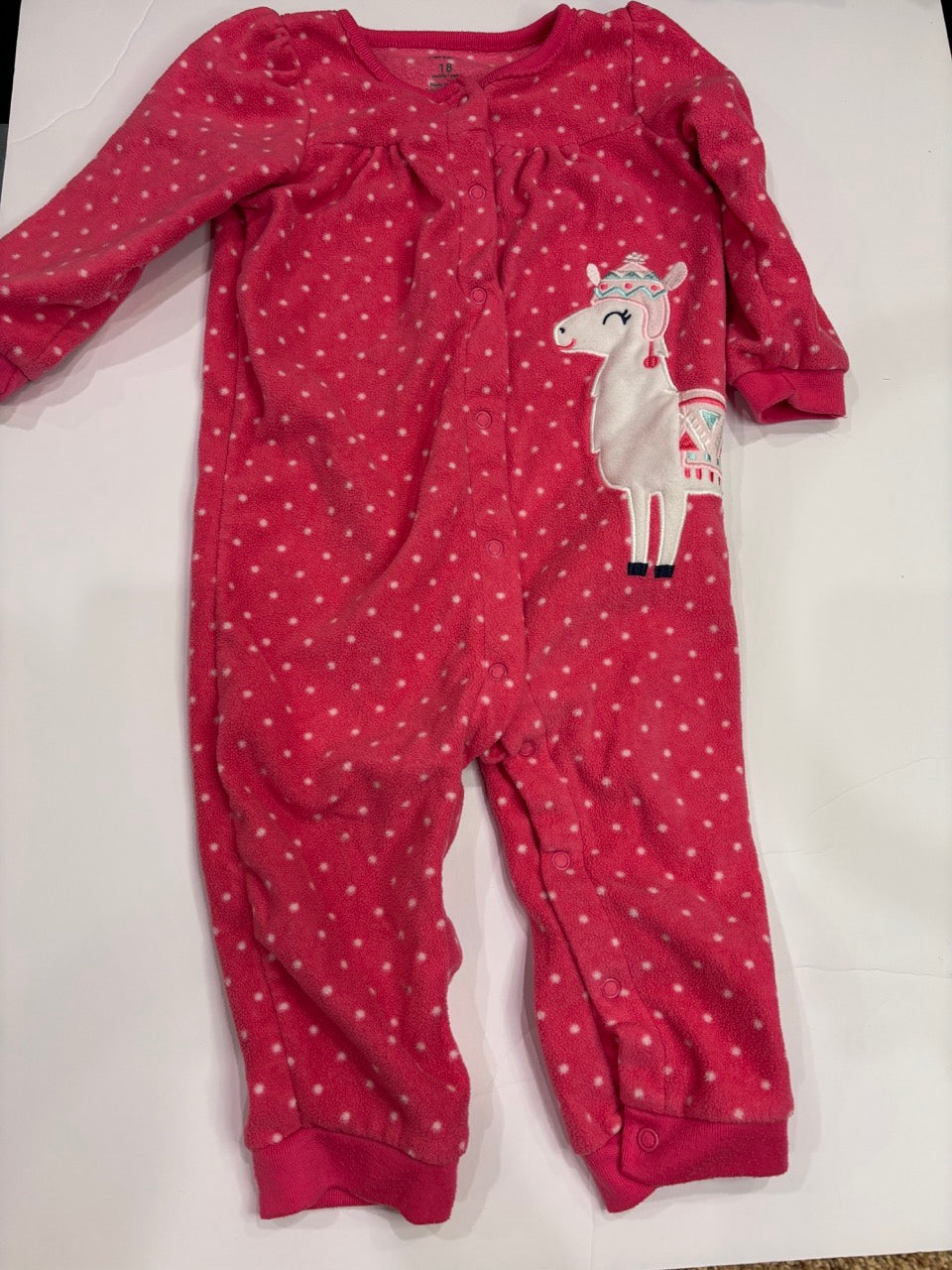 #86A girls 18 mo carters fleece pajamas, llama