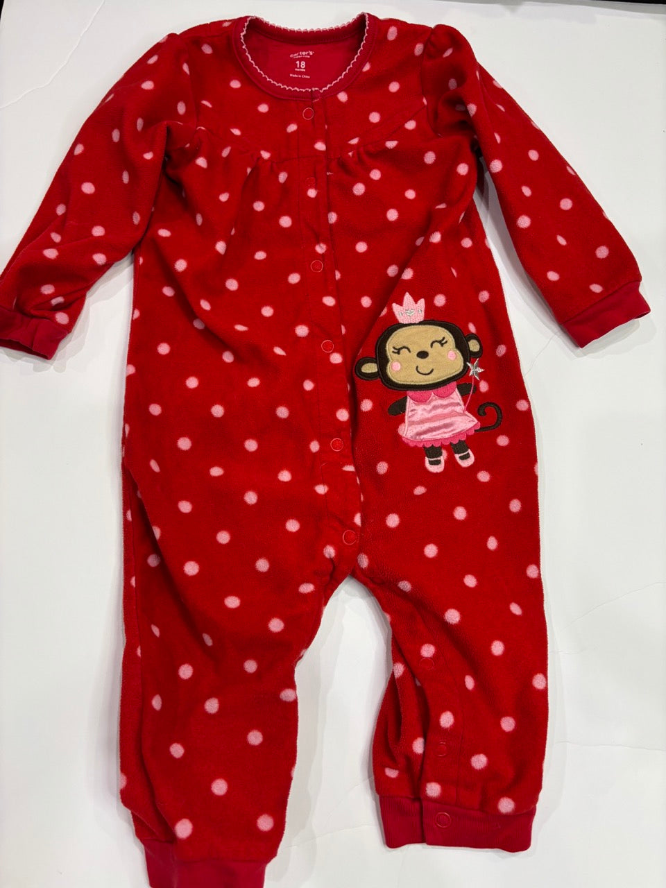 #86A girls 18mo carters fleece pajamas, red