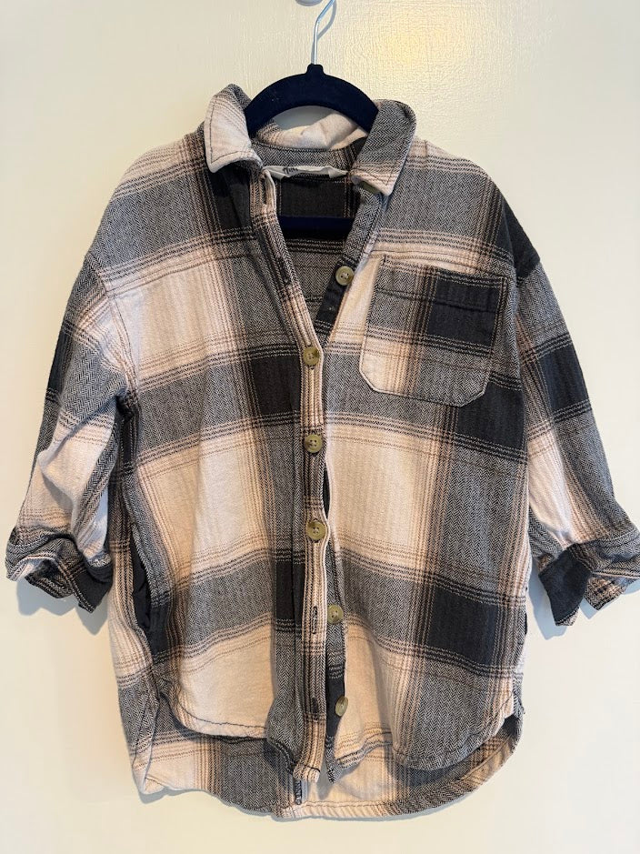 #9 Kids 4T H&M Plaid Long Sleeve Button Up Grays/Browns/Tans