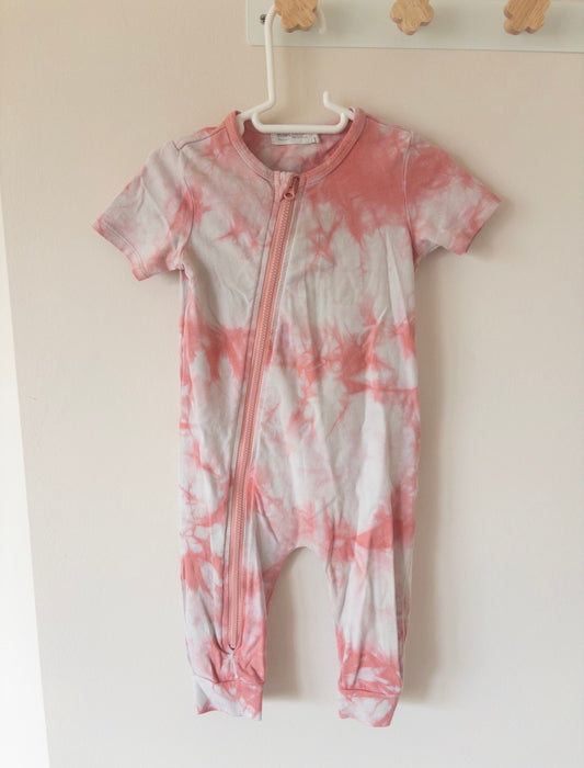 #36- Girls 9 month miles pink tie dye zip up outfit GUC
