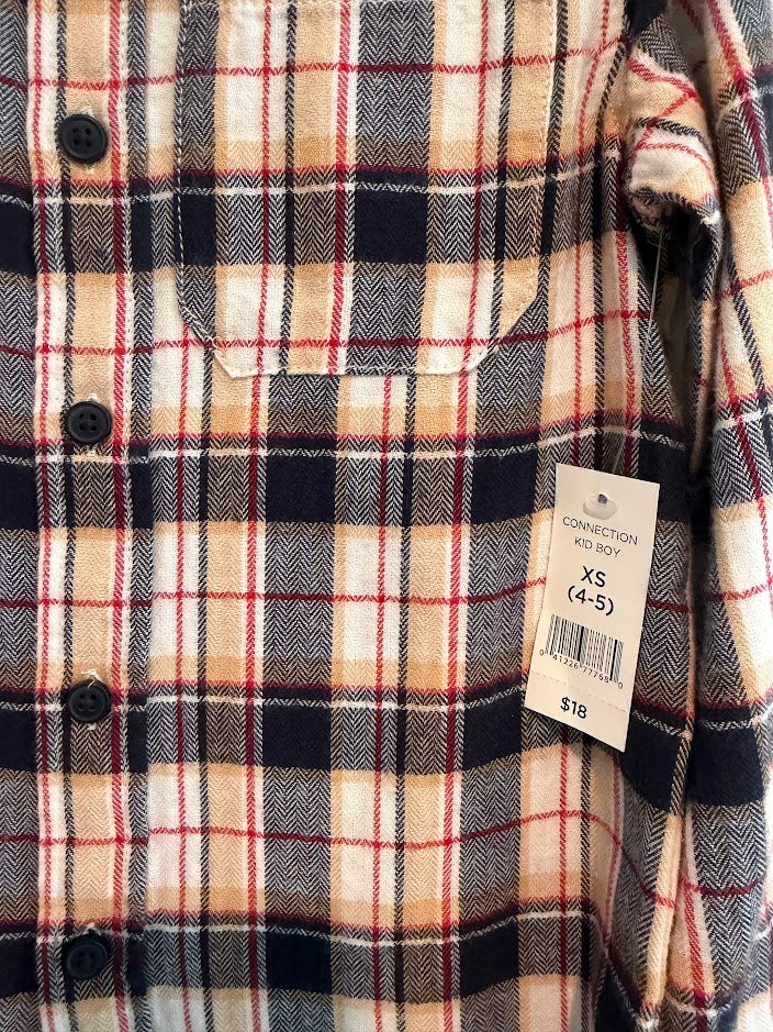 #9 Boys XS (4/5) NWT Navy, Yellow, Red Plaid Button Up Long Sleeve _ Dip