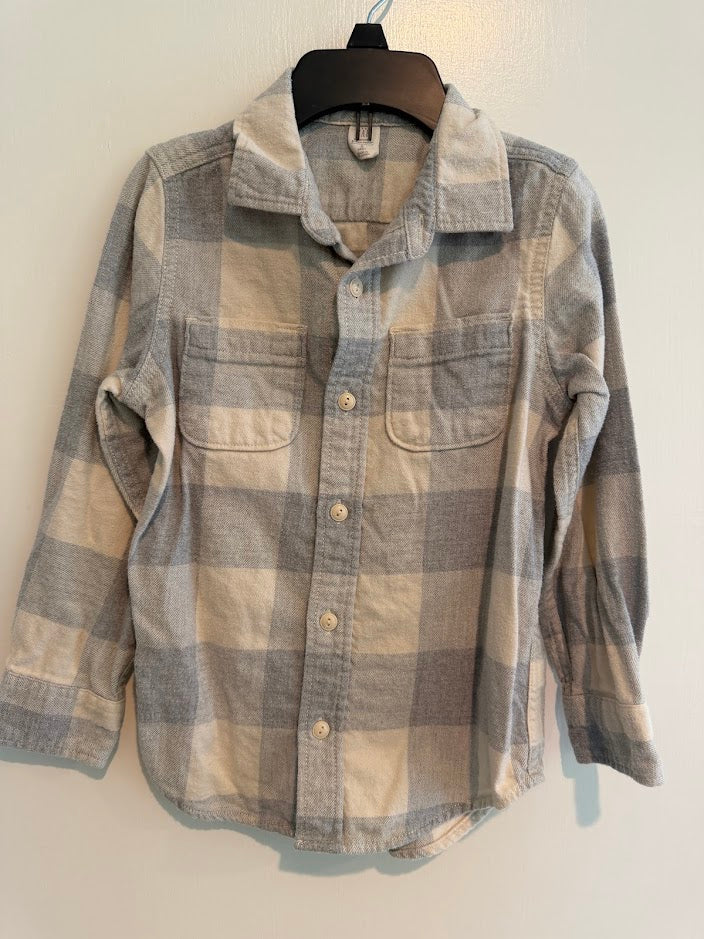 #9 Kids Size 5 Gap Light Gray & Tan Plaid Button Up Long Sleeve