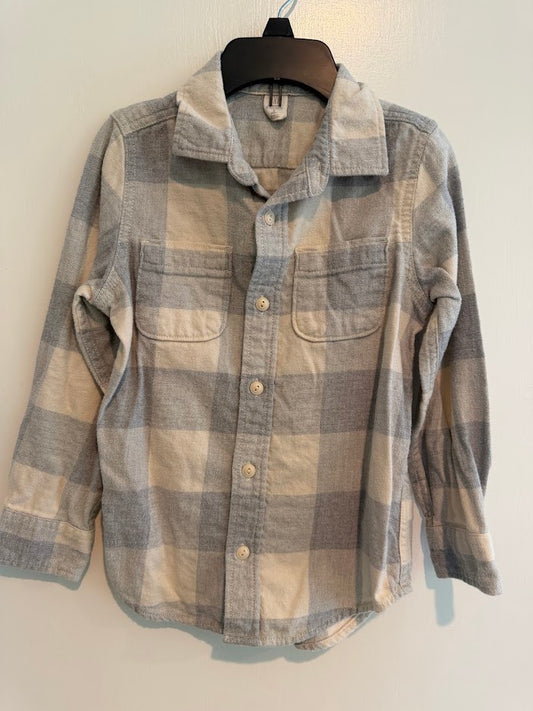 #9 Kids Size 5 Gap Light Gray & Tan Plaid Button Up Long Sleeve