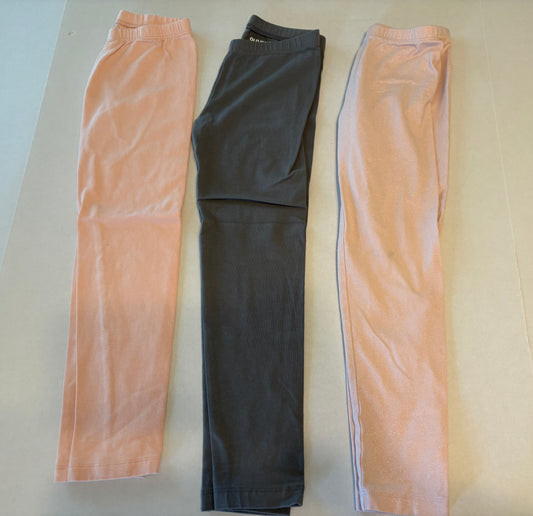 #25 Girls 6T Old Navy 3 pairs of leggings - light pink, gray and light pink sparkly