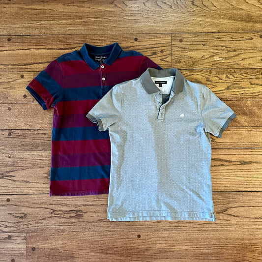 Men's Banana Republic Polo, set of 2 - Red/Maroon/Navy Stripe & Gray Patterned - size M