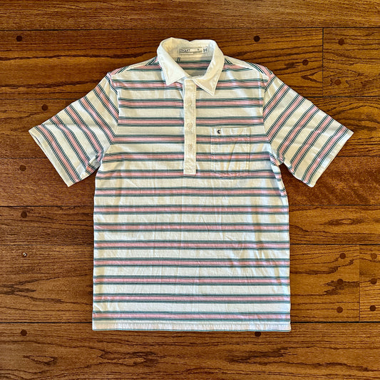 Men's Criquet Polo, White and Pink Striped - size M