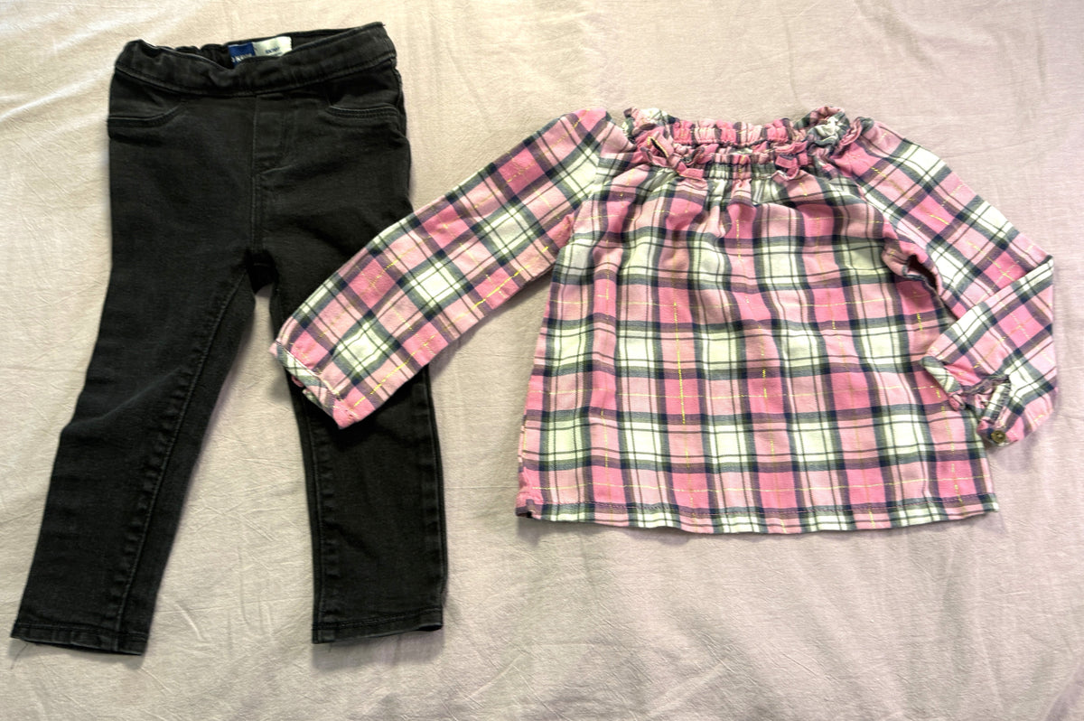 #103 2T Pink Plaid Top/Jean Outfit