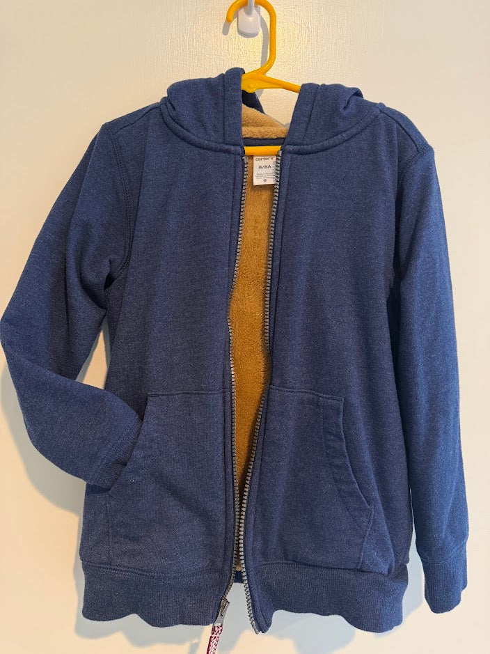#9 Boys Size 8 Navy Fuzzy Warm Hooded Jacket, Carters, EUC