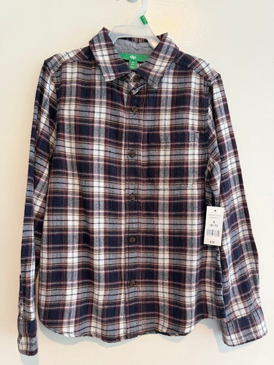 #9 *REDUCED* Boys Small (6/7) NWT Plaid Button-Up Long Sleeve Shirt (Navy, White, Brown, Light Red)