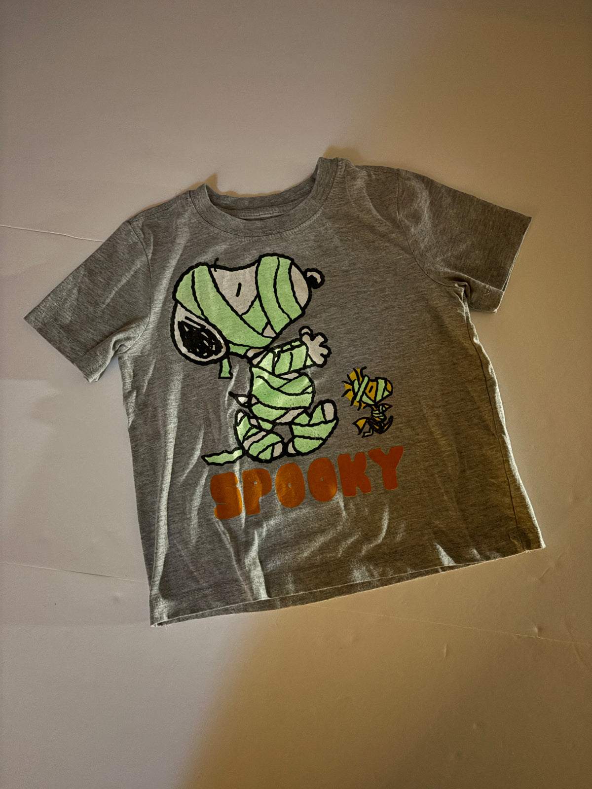 #121 boys/girls 4T Snoopy Halloween glow in the dark mummy shirt, GUC