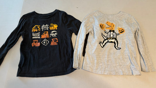 #25 Boys 5T Old Navy long sleeve t shirts red- construction trucks and Halloween dinosaur