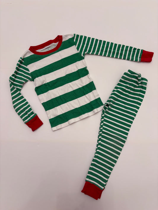 #121 boys/girls 4 Carter's green and white stripe pajamas, GUC
