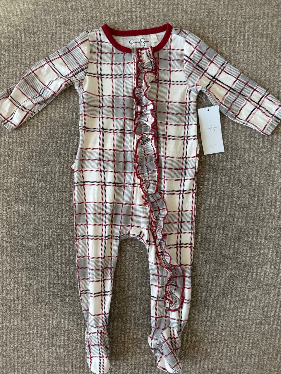 Seller #114 Jessica Simpson plaid sleeper with ruffle detail girls size 6-9 months