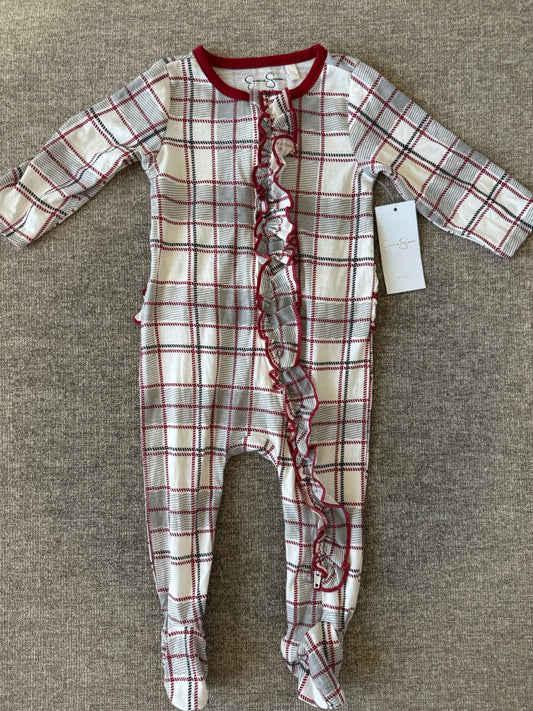 Seller #114 Jessica Simpson plaid sleeper with ruffle detail girls size 6-9 months