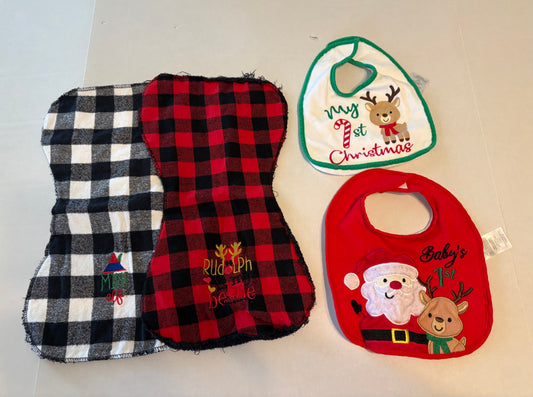 #25 Baby Christmas lot with 2 bibs and 2 burp cloths