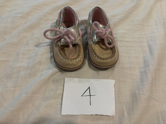#138 - 4 - VGUC Sperry - Tan Shoes w/Pink Laces - PU 45236