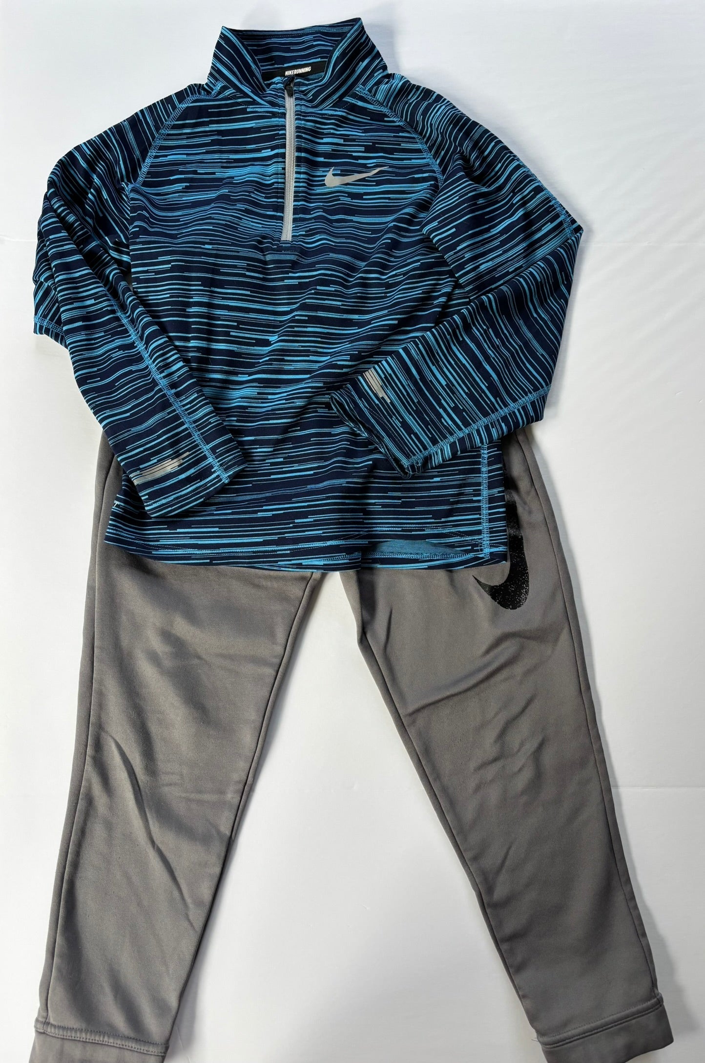 #101 Nike Half Zip Logo Striped Shirt Gray Therma-Fit Pants Boys Size Small