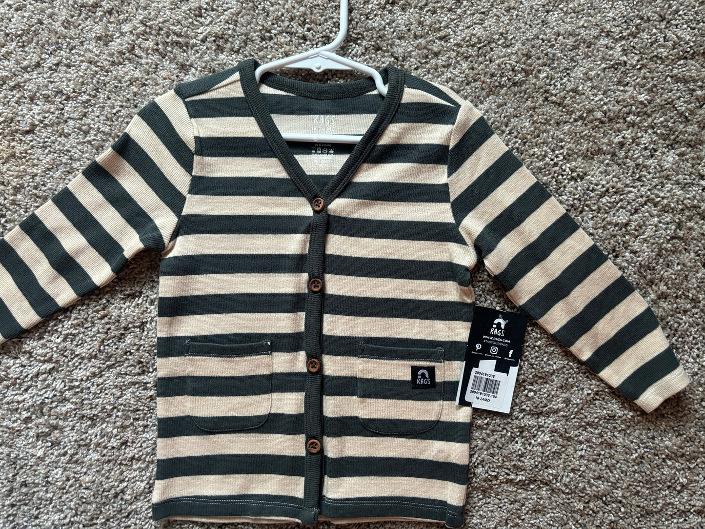 RAGS Gray Striped Cardigan 18-24 months NWT